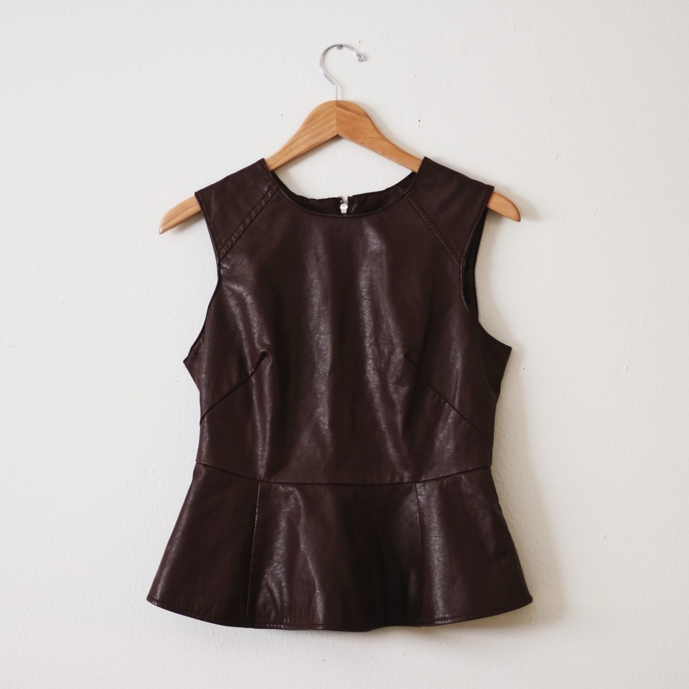 EGGPLANT FAUX LEATHER PEPLUM TOP